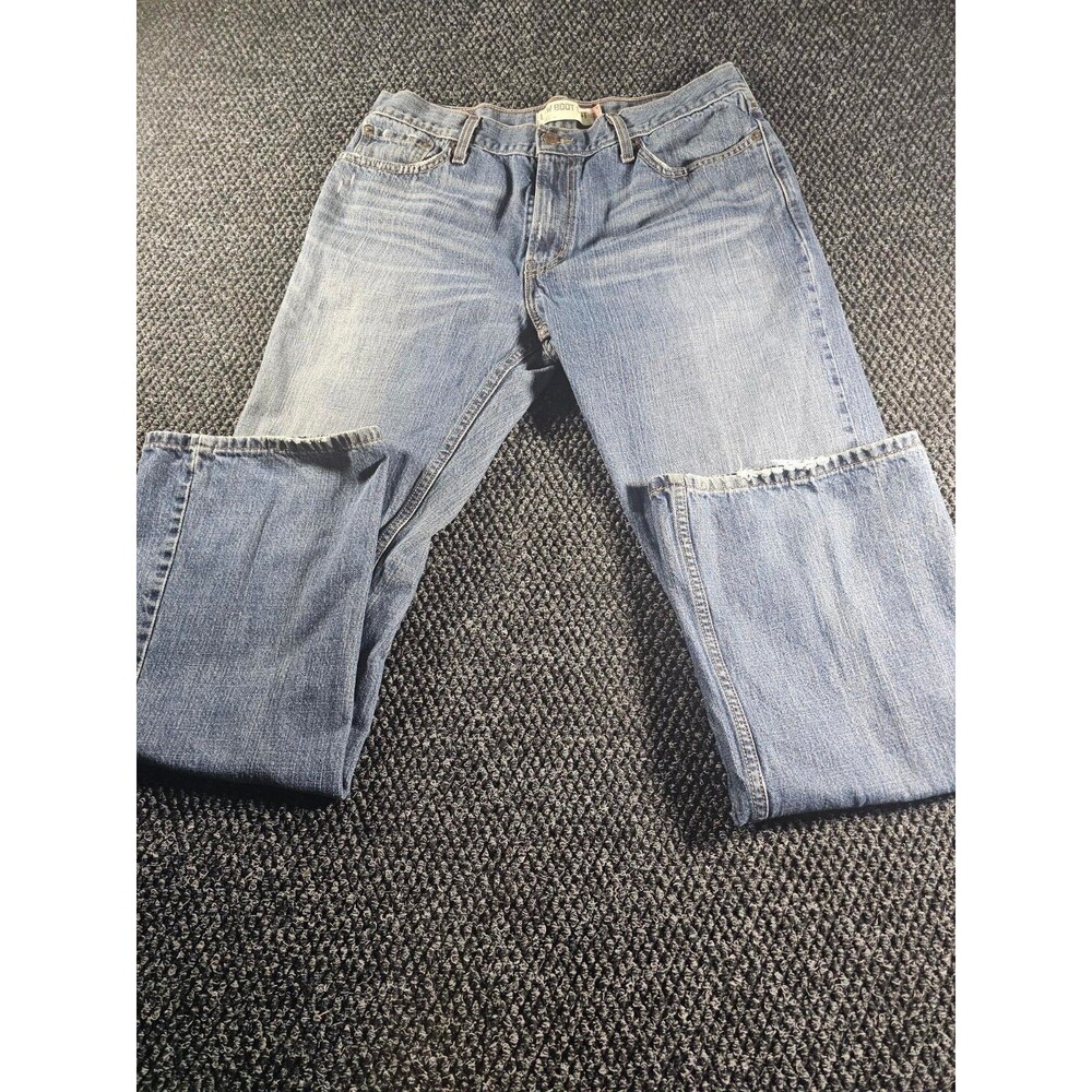 Levi's 527 Jeans Mens 36x34 Low Boot Cut Blue Denim Distressed Faded Wash